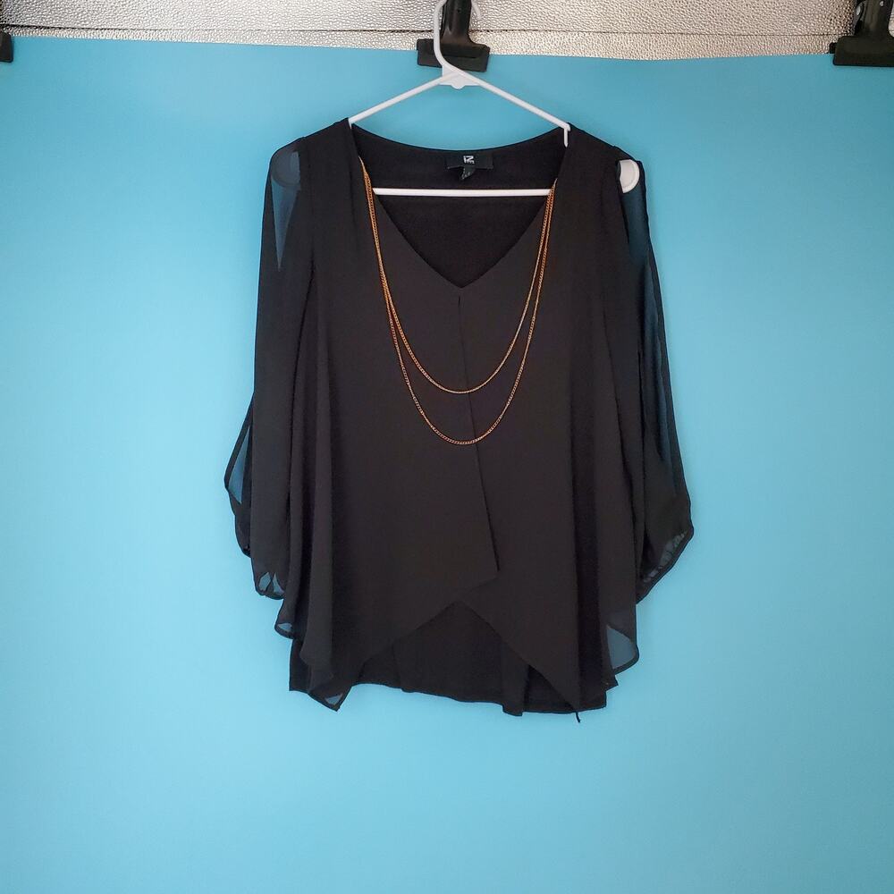 iZ Byer Blouse Size Small Black V-Neck with Chain